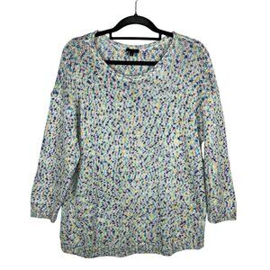 Talbots Sweater Top‎ Womens Large White Purple Chunky Knit Pastel Casual Rainbow